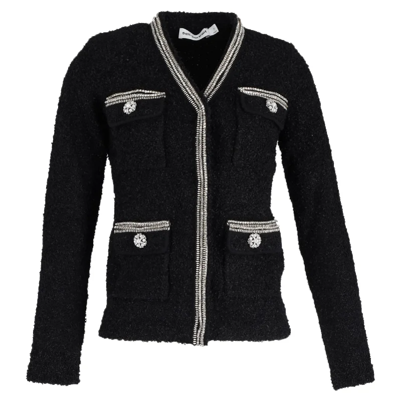 Self-Portrait Embellished Jacket in Black Wool