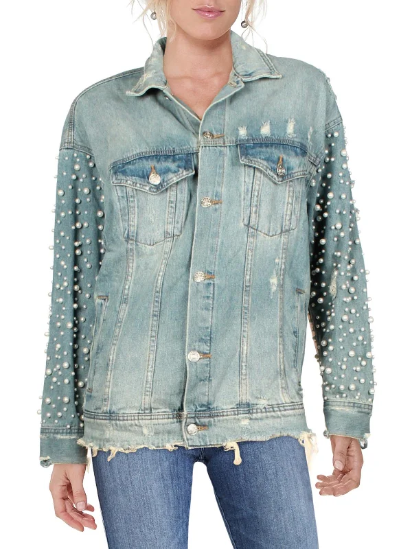 Womens Pearls Jean Denim Jacket