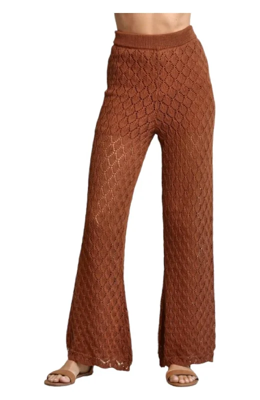 Crochet Knit Wide Leg Pants In Rust