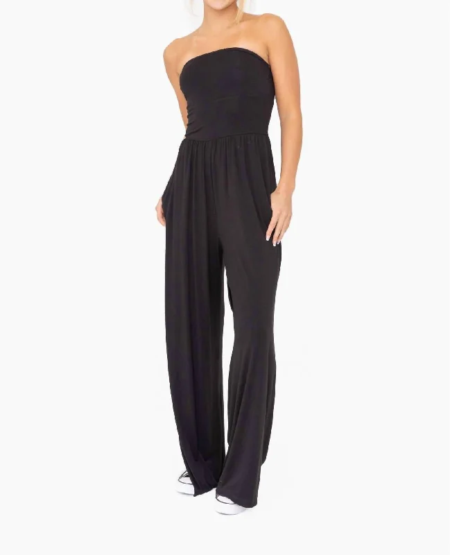 Strapless Flared Lounge Jumpsuit In Black