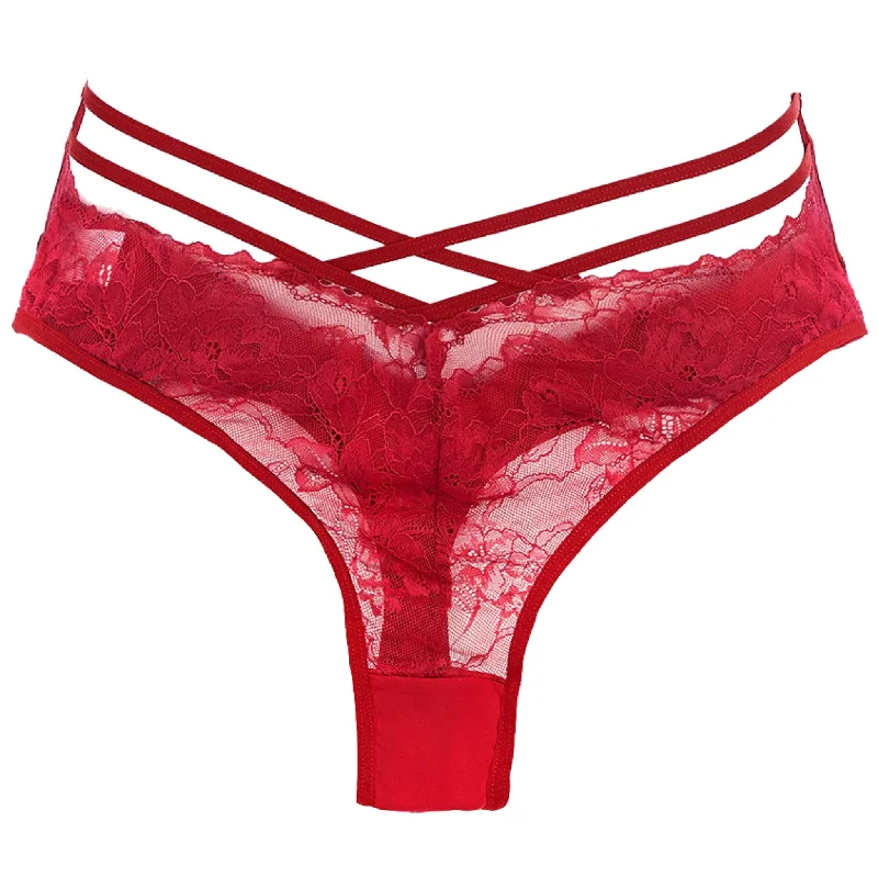 Curuis Sheer Italian Lace Thong In Red