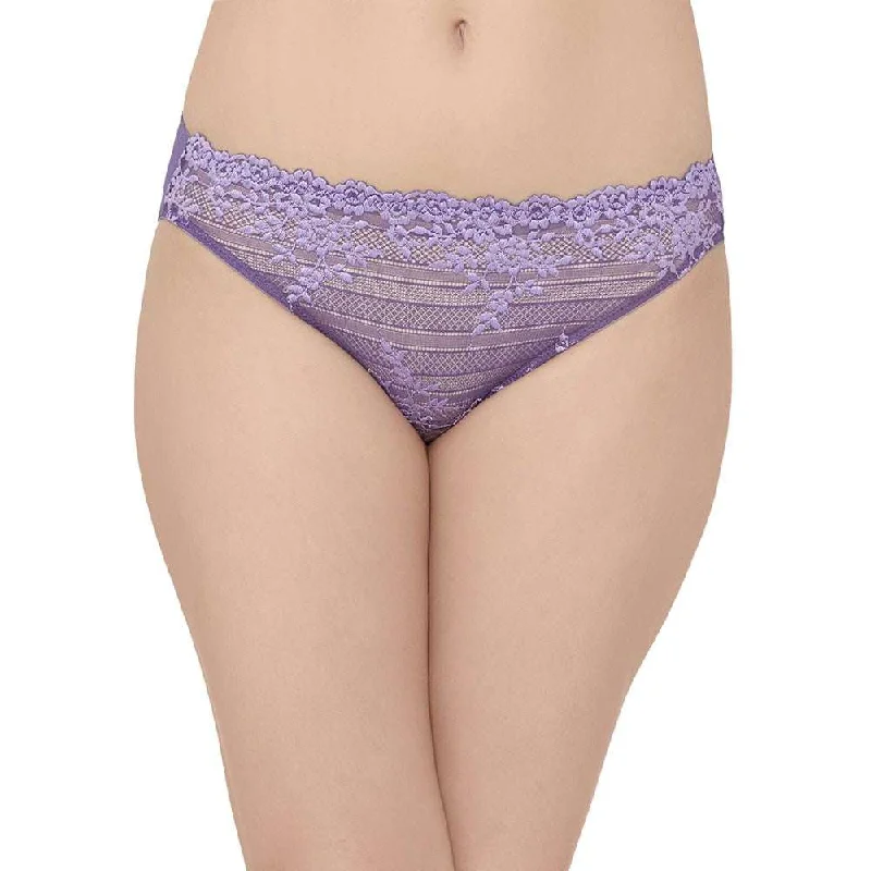 Embrace Lace Low Waist Medium Coverage Bridal Wear Lace Bikini Panty - Purple