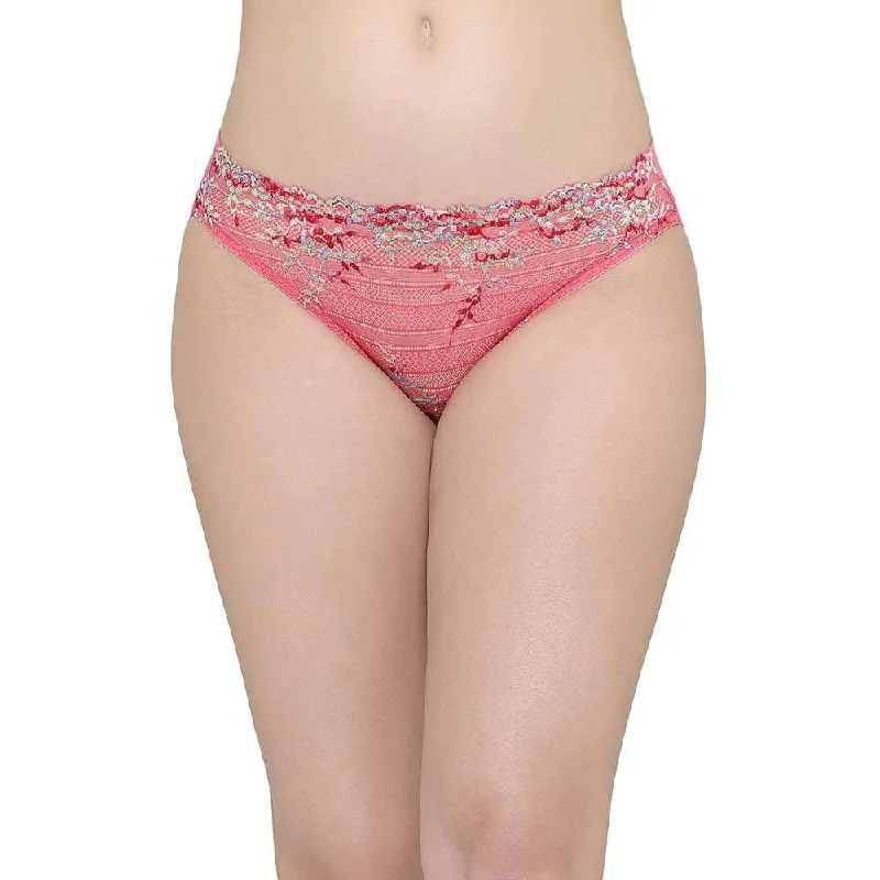 Embrace Lace Low Waist Medium Coverage Bridal Wear Lace Bikini Panty - Pink