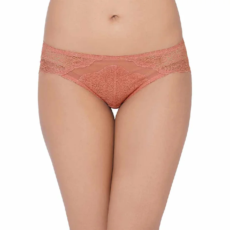 Emma Lace Low Waist Medium Coverage Bridal Wear Lace Bikini Panty - Rust