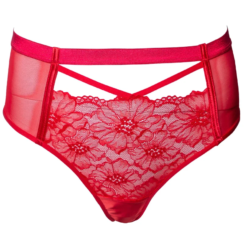 Enchantress Floral Lace & Satin Thong in Scarlet