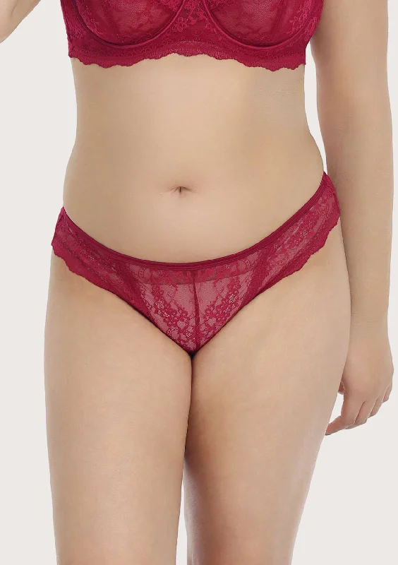 HSIA Floral Bridal Lace Back Burgundy Bikini Underwear