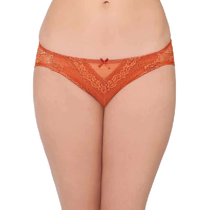 Lucy Low Waist Medium Coverage Bridal Wear Lace Bikini Panty - Rust