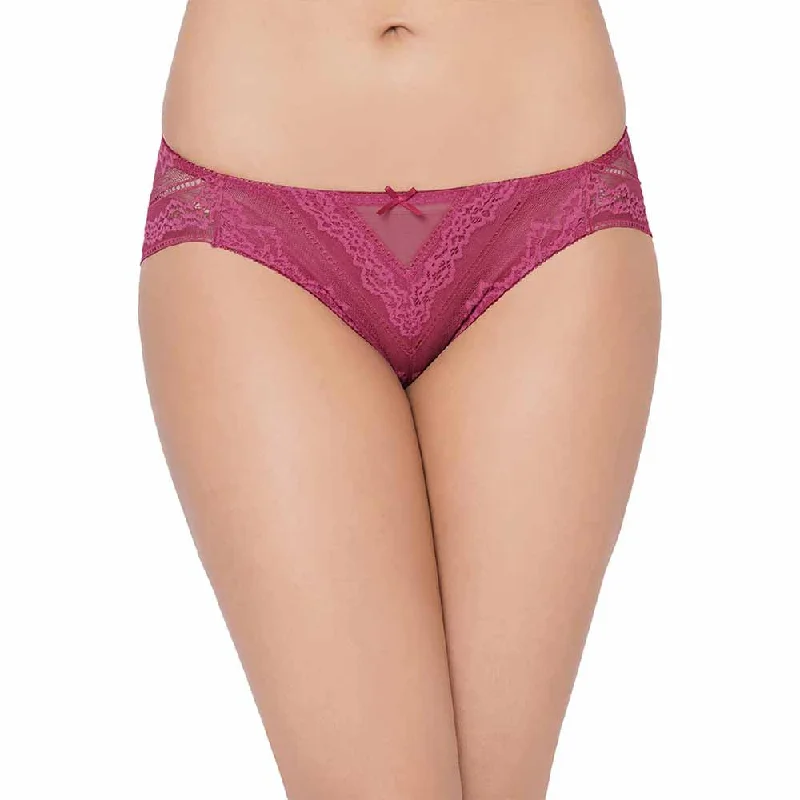 Lucy Low Waist Medium Coverage Bridal Wear Lace Bikini Panty - Wine