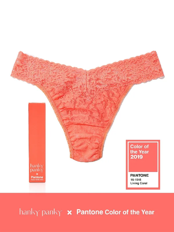 Signature Lace Original Rise Thong | PANTONE 16-1546 Living Coral