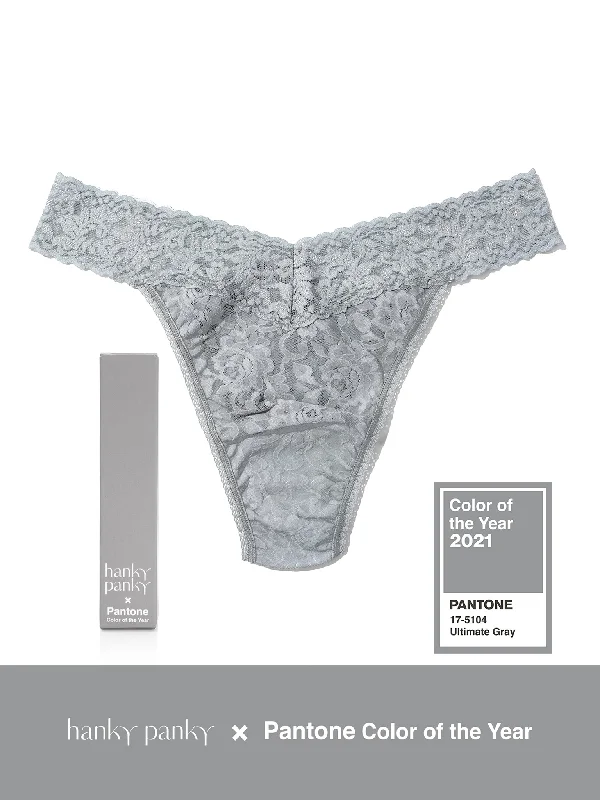 Signature Lace Original Rise Thong | PANTONE 17-5104 Ultimate Grey