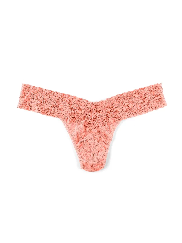 Signature Lace Low Rise Thong Neon Coral